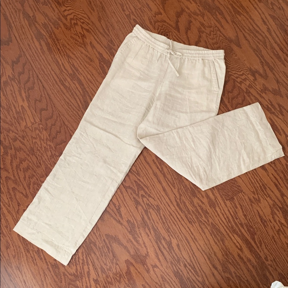 Talbots Wide Leg Beige Drawstring Pants